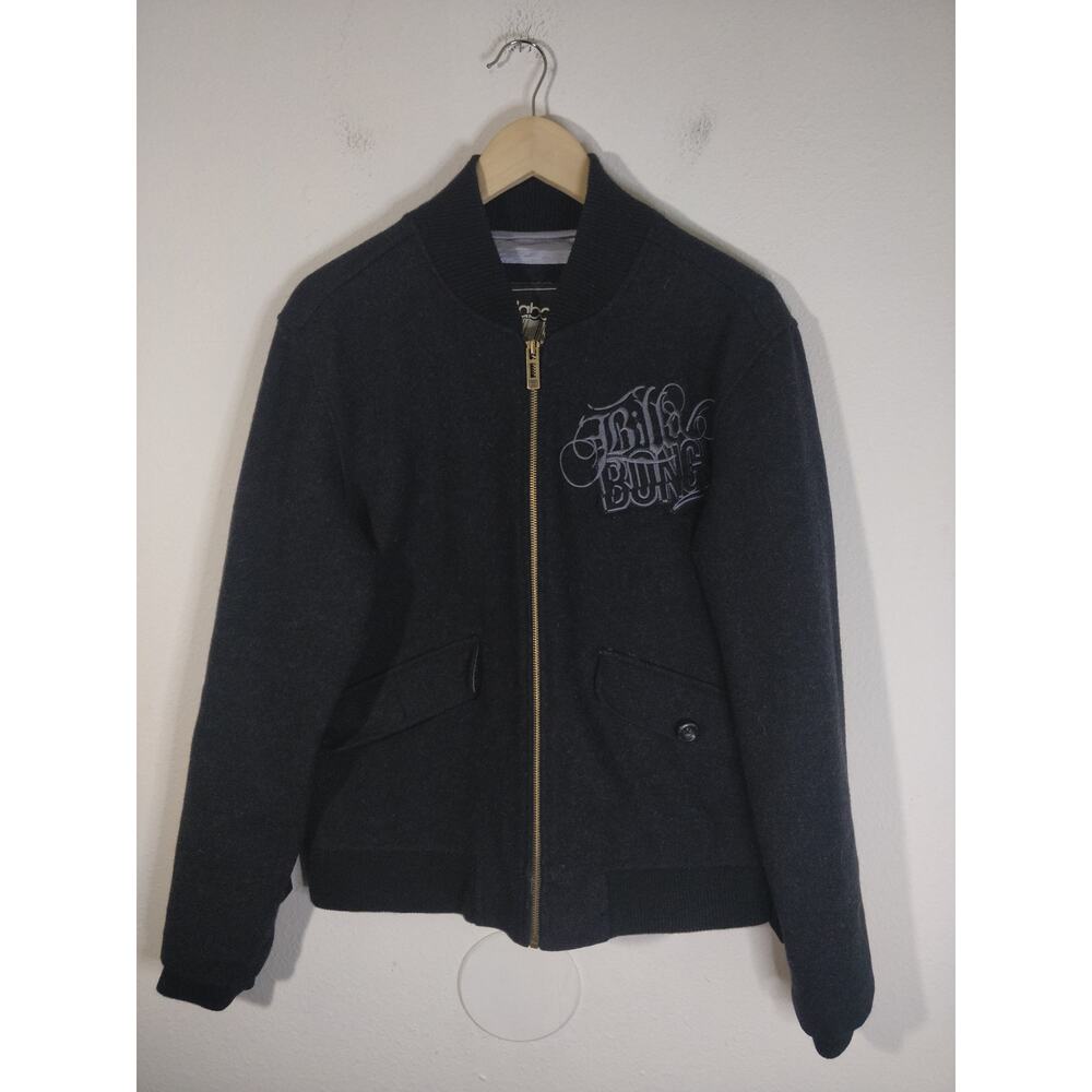 Billabong Black/Gray Wool Full Zip Bomber Jacket Men's Size S